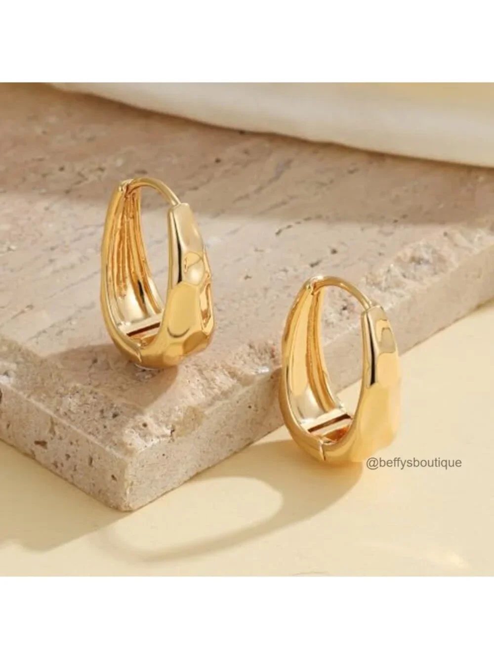 14K Gold Plated Chunky U-Shaped Bold Band Huggie Hoop Earrings for Women